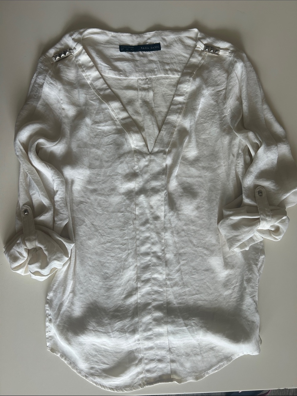 Zara Cream V-Neck Three Quarter Sleeve Tunic